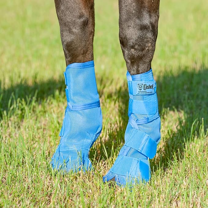 Adjustable Horse Leg Boots Breathable Neoprene Equine Guards Mosquito Repellent Wraps Reduced Fatigue Equestrian Gear - Blue